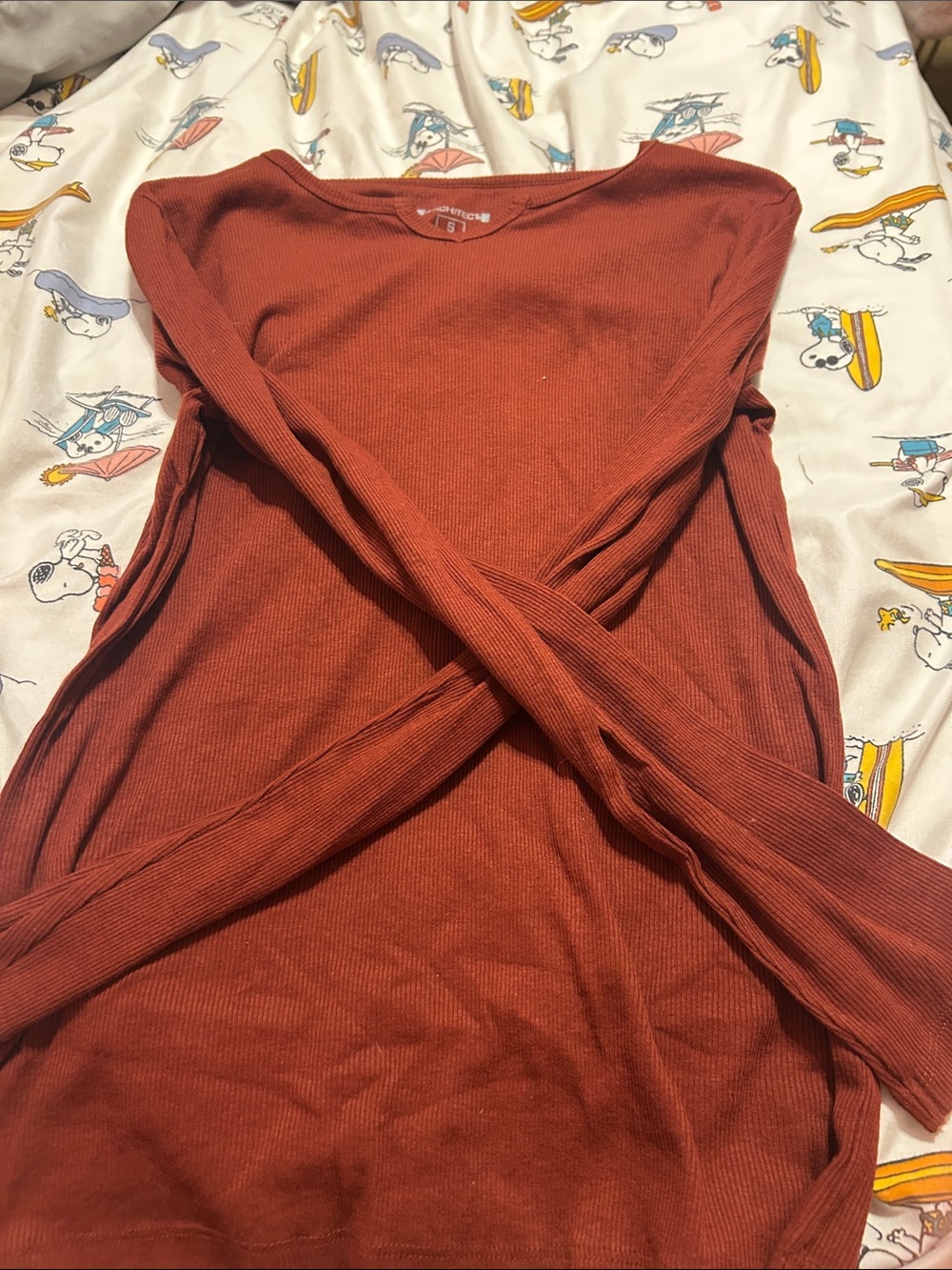 Architect Ribbed Long-Sleeve Top in Rust